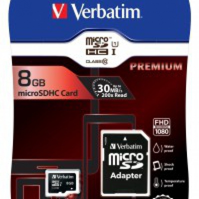Micro SDHC, 8 GB class 10 with adapter