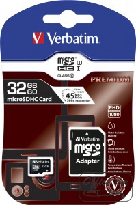 Micro SDHC, 32 GB, class 10 with adapter